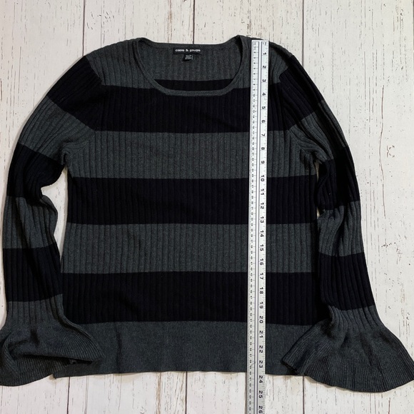 Cable & Gauge Ribbed Black and Gray Striped Sweater w/ Bell Sleeves, size XL - Picture 12 of 13